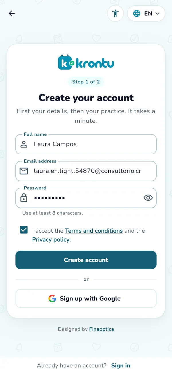 Creating your account